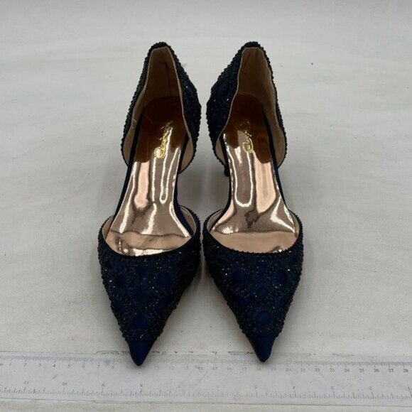 XYD Women's Pumps, Elegant Pointed Toe, D'Orsay Kitten Low Heels, Rhinestone - Picture 3 of 8